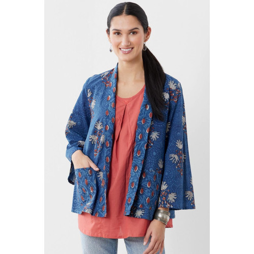Manauli 3/4-Sleeve Swing Jacket - Indigo/Madder Manauli 3/4-Sleeve Swing Jacket - Indigo/Madder