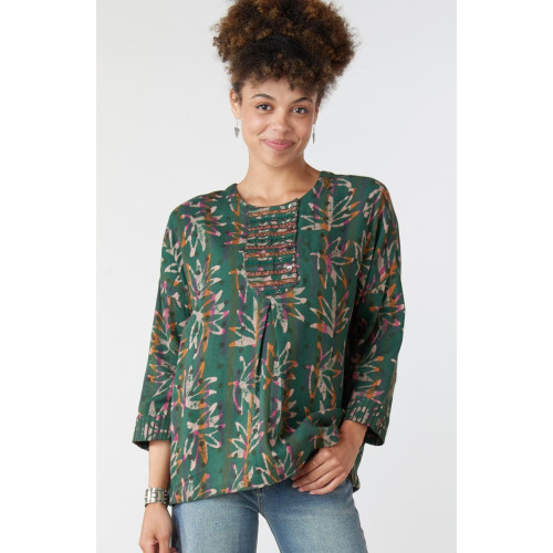 Anupa Henley Yoke Top - Forest/Multi Anupa Henley Yoke Top - Forest/Multi