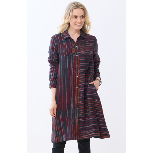 Nahila A-Line Button-Down Long Shirt - Iced plum/Black Nahila A-Line Button-Down Long Shirt - Iced plum/Black