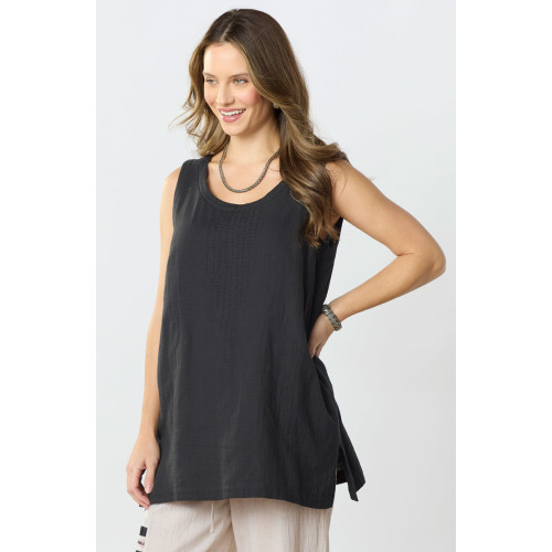 Sanju Double Gauze Long Tank - Black