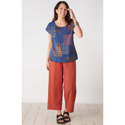 Kesari Cotton Double Gauze Crop Pant - Fire red