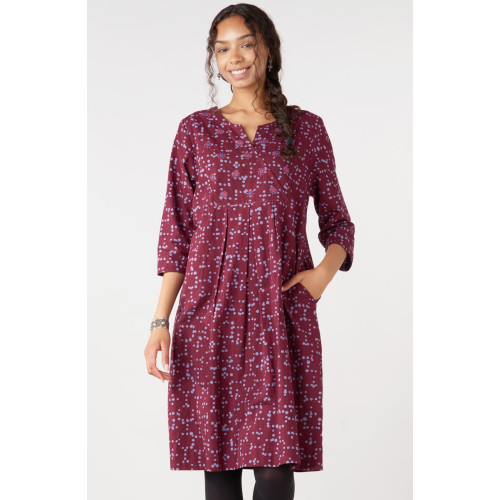 Nalika 3/4-Sleeve Notch-Neck Cotton Dress - Radicchio/Periwinkle