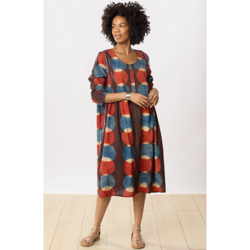 Bamini Long-Sleeve Scoop-Neck Midi Dress - Indigo/Multi Bamini Long-Sleeve Scoop-Neck Midi Dress - Indigo/Multi