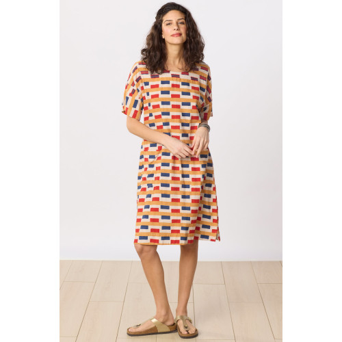 Vishala Drop-Shoulder Knee-Length Shift Dress - Oatmeal/Multi Vishala Drop-Shoulder Knee-Length Shift Dress - Oatmeal/Multi