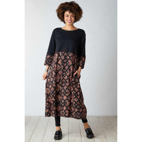 Najma Mixed Media Midi Dress - Black/Multi Najma Mixed Media Midi Dress - Black/Multi