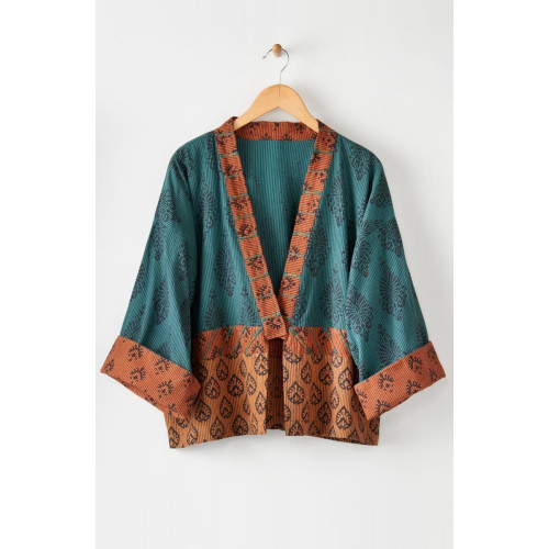 Sikkim Unstructured Boxy Jacket - Dusty teal/Spice