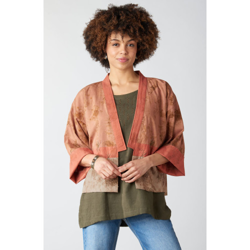 Sikkim Eco-Print Organic Cotton Unstructured Boxy Jacket - Madder root