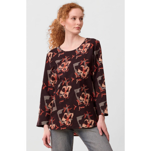 Divya Long-Sleeve Popover Top - Black/Multi