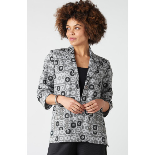Vilas Block Print French Terry Blazer - Heather grey/Black