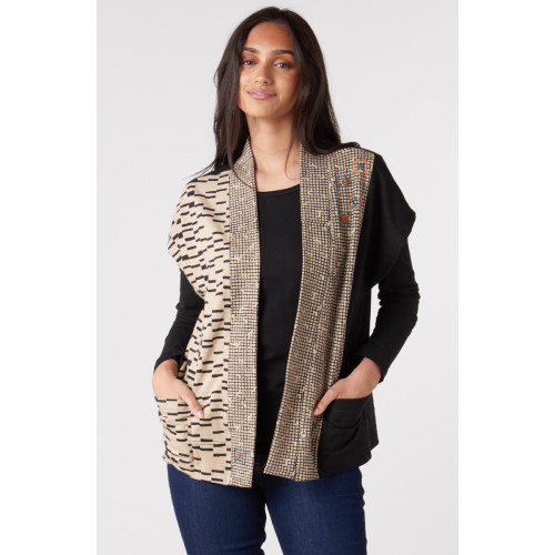 Naina Block Print French Terry Vest - Natural/Black