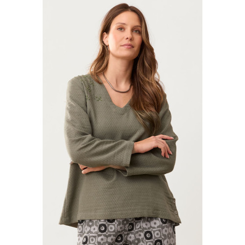 Deepa V-Neck Matelassé Top - Herb Deepa V-Neck Matelassé Top - Herb