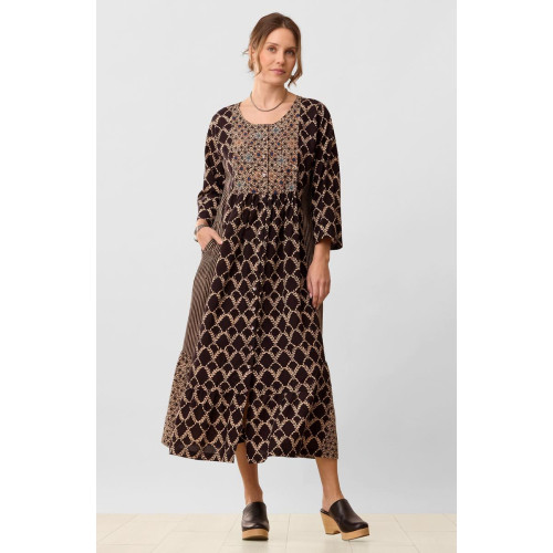 Avika Bracelet-Sleeves Buttondown Long Dress - Black/Natural Avika Bracelet-Sleeves Buttondown Long Dress - Black/Natural
