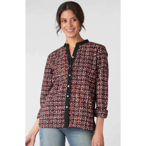 Tohana Band Collar Button-Down Shirt - Black/Multi Tohana Band Collar Button-Down Shirt - Black/Multi