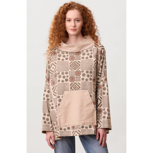 Adrija French Terry Boatneck Stand-Collar Tunic - Chalk/Multi Adrija French Terry Boatneck Stand-Collar Tunic - Chalk/Multi