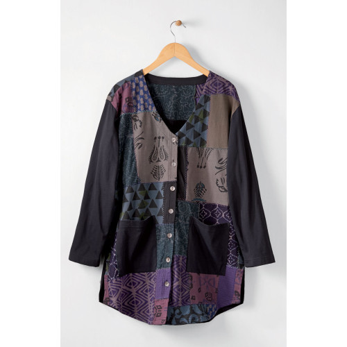 Deesha Upcycled Patchwork Knit Cardigan - Black/Multi Deesha Upcycled Patchwork Knit Cardigan - Black/Multi